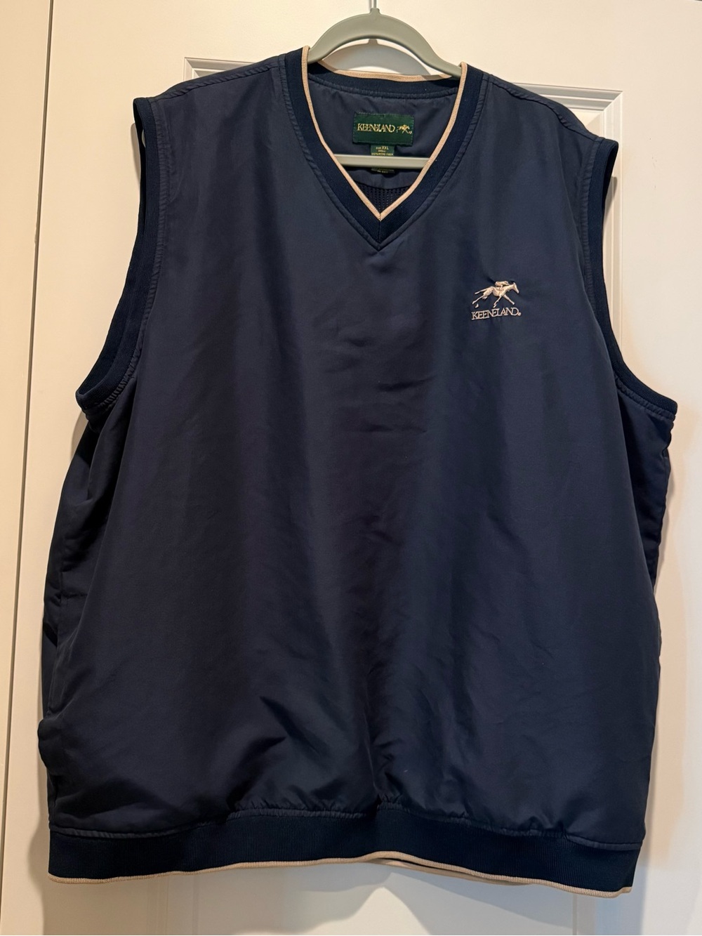 Keeneland Vest Mens XXL Blue Microfiber V Neck Pullover Windbreaker Golf Horse